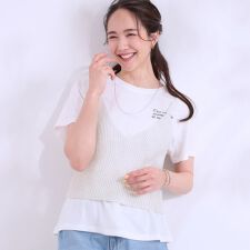 【S-LL2点セット】ラメニットキャミ＆ロゴTシャツ