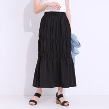 【S-LL】コーデが華やかに シャーリングデザインスカート