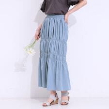 【S-LL】コーデが華やかに シャーリングデザインスカート