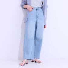 【S-LL】大人のこなれ見えスタイルに カーブデニムパンツ