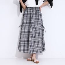 【S-LL】シルエットが変えられる チェック柄リボンフレアスカート