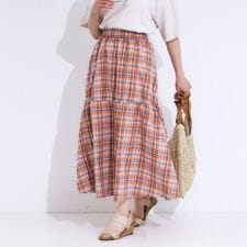 【S-LL】シルエットが変えられる チェック柄リボンフレアスカート
