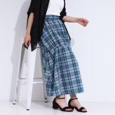 【S-LL】シルエットが変えられる チェック柄リボンフレアスカート