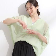 程よいシアー感 ポケットドルマン5分袖シャツ