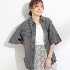 【S-LL】こなれ感ある着こなしに ケミカルウォッシュ5分袖デニムシャツ