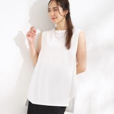 【汗ジミ軽減ひんやりUV】大人のヘルシーな着こなしに タックノースリーブチュニック