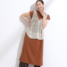 【2点セット】クロシェ編みレースベスト＋Tシャツワンピースセット