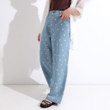 【S-LL】周りと差がつく デイジー柄デニムワイドパンツ