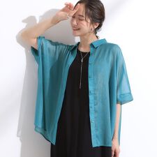 大人のシアー感 ラメが華やかな楊柳ポンチョシャツ