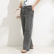 【S-LL裏ひんやりストレッチ】ワイドストレートデニムパンツ