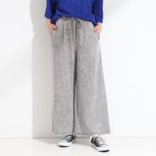 【セットアップ可S-LL】リボン付き イージーワイドデニムパンツ