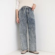 【S-LL】こなれ見え リボン付き アソートデニムワイドパンツ