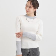 【洗濯機可S-LL】配色使いがアクセント リブハイネックインナー
