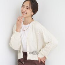 【2点セット】ラメメッシュニットカーディガン＋ロンTセット