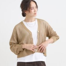 【2点セット】ラメメッシュニットカーディガン＋ロンTセット