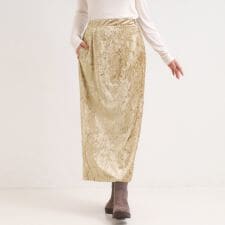 【S-LL】光沢感が華やかに ベロア調ナロースカート