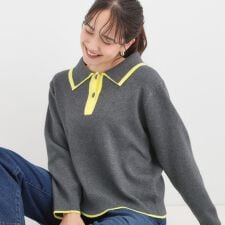【S-LL】配色がポイントの2枚襟ポロニット