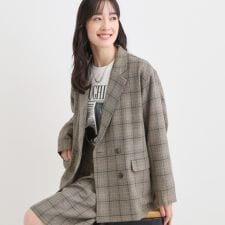 【セットアップ可】チェック柄 ダブルブレストテーラードゆるジャケット