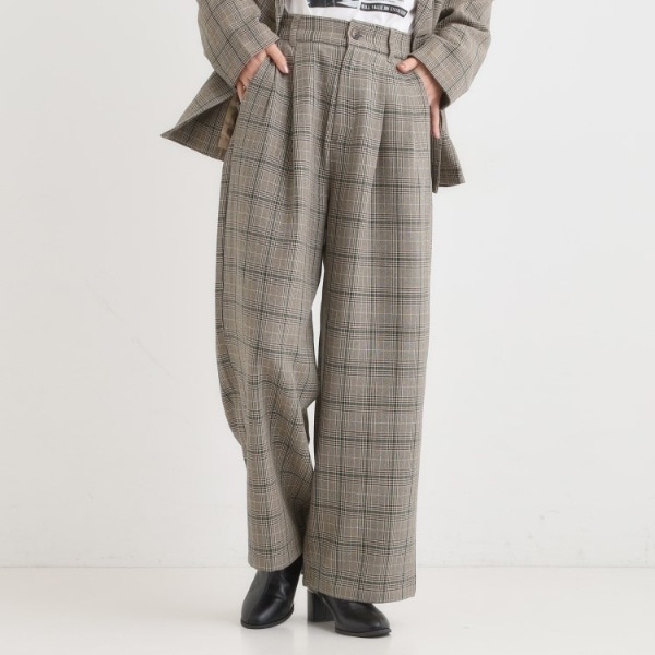 セットアップ可】チェック柄タックワイドパンツ | キューティー