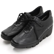 【25秋冬新作】サイドゴム ウェッジソール レースアップシューズ