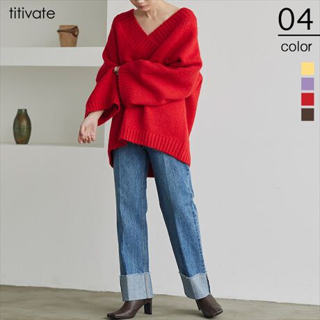 ｳｰﾙﾌﾞﾚﾝﾄﾞﾋﾞｯｸﾞｼﾙｴｯﾄVﾈｯｸﾆｯﾄ | ティティベイト(titivate) | AYXP3092 | ファッション通販