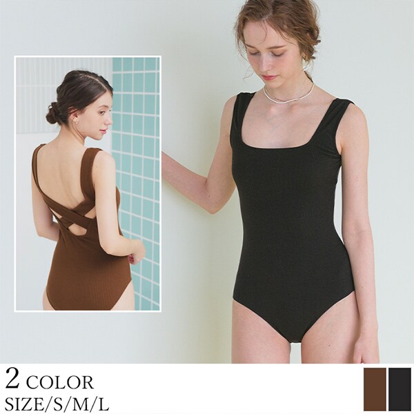SEA DRESS】ﾘﾌﾞﾆｯﾄﾊﾞｯｸｸﾛｽﾜﾝﾋﾟｰｽ/水着 | ティティベイト(titivate