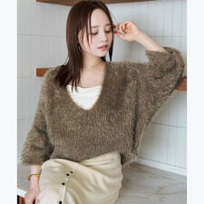 【田中亜希子さんコラボアイテム】深Vﾈｯｸｼｮｰﾄｼｬｷﾞｰﾆｯﾄ