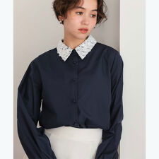 ﾚｰｽ襟付ﾃﾞｻﾞｲﾝｼｬﾂ