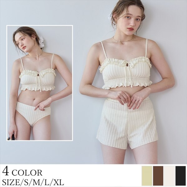 SEA DRESS】3点ｾｯﾄ/ﾌﾘﾙﾃﾞｻﾞｲﾝｼﾞｬｶﾞｰﾄﾞﾋﾞｷﾆ×ｼｮｰﾄﾊﾟﾝﾂ/水着 | ティティ