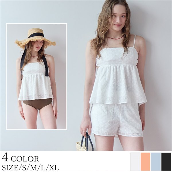 SEA DRESS】3点ｾｯﾄ/ﾌﾗﾜｰﾚｰｽﾍﾟﾌﾟﾗﾑﾋﾞｷﾆ×ｼｮｰﾄﾊﾟﾝﾂ/水着 | ティティベイト