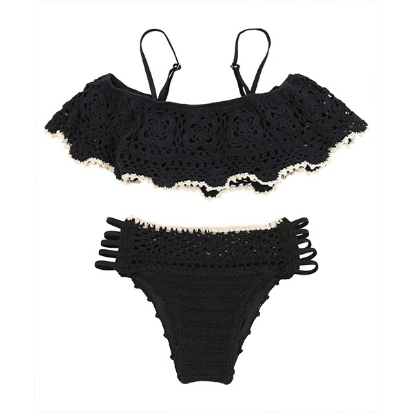 クロシェオフショルバンドゥビキニ rienda オフショルクロシェバンドゥカップビキニ ホワイト【返品不可