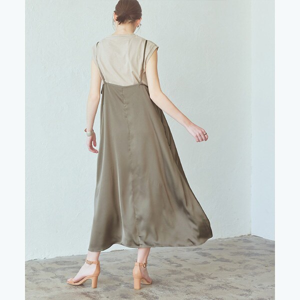 代引不可 桃さんコラボ サテンフレアワンピースドレス 代引不可