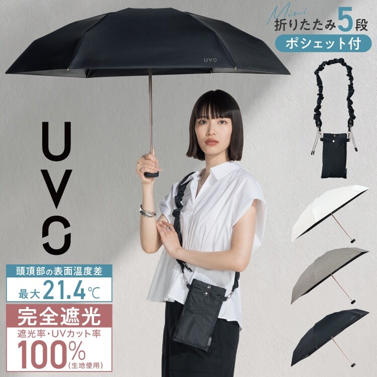 Wpc.】日傘 UVO(ウーボ) 5段折 シャーリングストラップポシェット 完全