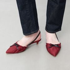 【25秋冬新作】4cmヒールギャザーリボンスリングバックパンプス(0606)