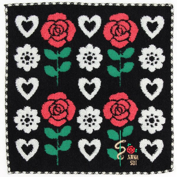 アナスイ 大判 タオルハンカチ（約28cm） 干支 巳と薔薇刺繍 【ANNA