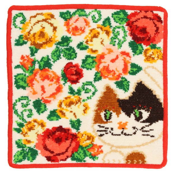 アナスイ シェニール織 タオルハンカチ 猫と薔薇 【ANNA SUI】 | アナ