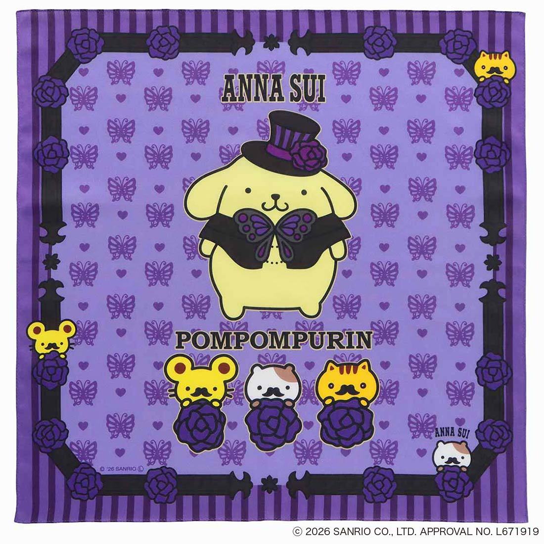 アナ スイ×ポムポムプリン プリントハンカチ コラボデザイン