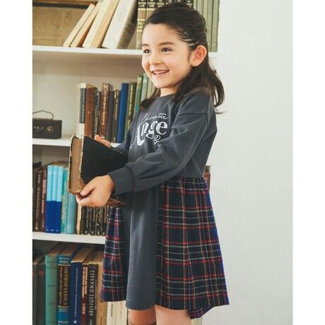 チェック スウェット ドッキング ロゴ プリント 長袖 ワンピース ８０ １３０ｃｍ ベベ Bebe 1101 ファッション通販 マルイウェブチャネル