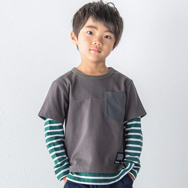 レイヤード風袖ボーダーTシャツ(90~150cm) | ベベ(BeBe) | 1115-61117