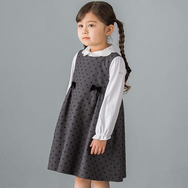 小花柄フロッキープリントウール調ジャンパースカート(90~140cm