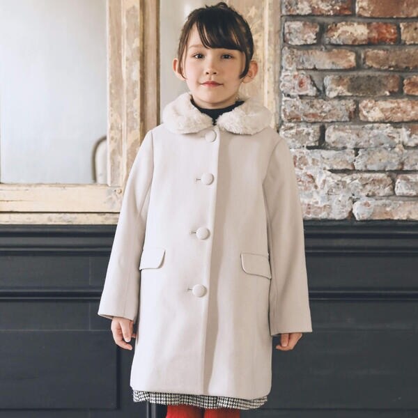 ウールライクくるみボタンファー襟コート(100~160cm) | ベベ(BeBe
