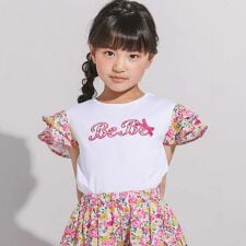 【お揃い】フルールドゥジョワプリントパッチロゴ切り替えTシャツ(90~150cm)