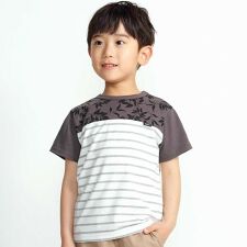 リーフ柄ボーダー切り替え天竺半袖Tシャツ(90~150cm)