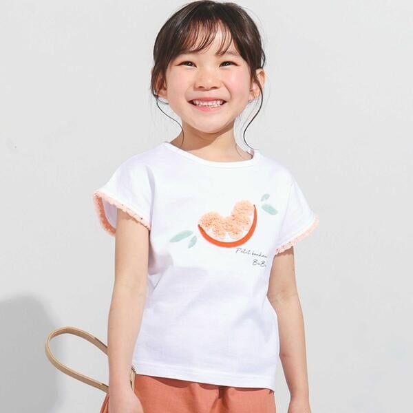 レースフリルお花刺繍Tシャツ(90~140cm)(90cm イエロー