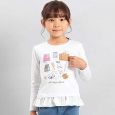 旅の持ち物モチーフ裾シフォンフリル長袖Tシャツ(90~150cm)