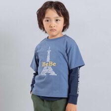 エッフェル塔ロゴ半袖Tシャツ+袖ラインロゴ長袖Tシャツセット(90~150cm)