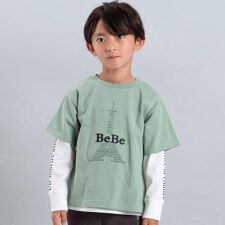 エッフェル塔ロゴ半袖Tシャツ+袖ラインロゴ長袖Tシャツセット(90~150cm)