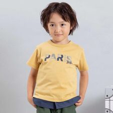 PARISチェックロゴレイヤード風天竺半袖Tシャツ(90~150cm)