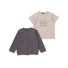 カノコ長袖カーディガン+ロゴプリント半袖Tシャツセット(90~150cm)