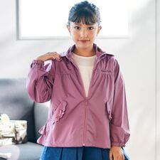 シャイニータフタバックフリルフードブルゾン(90~150cm)